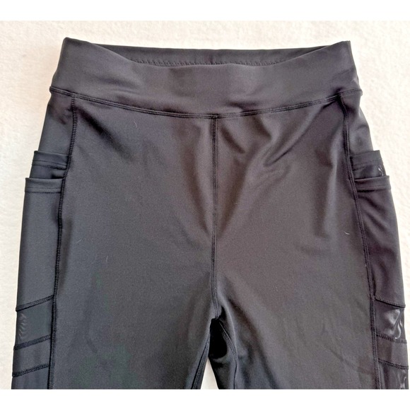 Pop Fit Violet High‎ Waisted Black Leggings Mesh Detail Pockets Women's Size 2XL - Picture 9 of 16